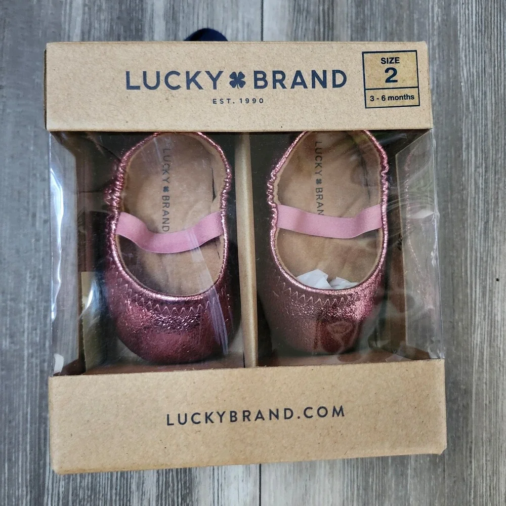 Lucky Brand Metallic Pink Leather Crib Shoes Newborn‎ Ballet Flats NIB Size 2